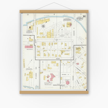 Old map wall art mockup — magnetic wood frame on white wall — Sanborn Fire Insurance Map from Mount Clemens, Macomb County, Michigan (1903), Sheet #0014
