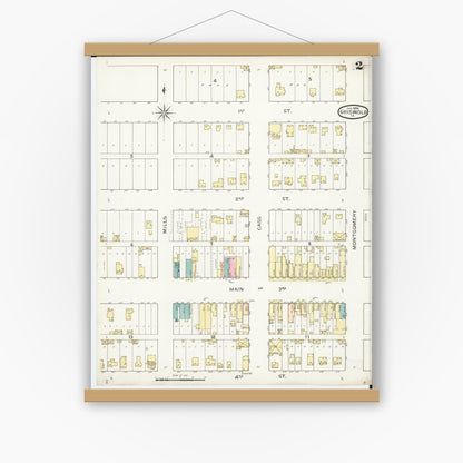 Old map wall art mockup — magnetic wood frame on white wall — Sanborn Fire Insurance Map from Griswold, Cass County, Iowa (1894), Sheet #0002