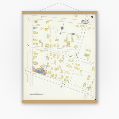 Old map wall art mockup — magnetic wood frame on white wall — Sanborn Fire Insurance Map from Sherburne, Chenango County, New York (1911), Sheet #0003