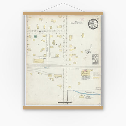 Old map wall art mockup — magnetic wood frame on white wall — Sanborn Fire Insurance Map from Otego, Otsego County, New York (1891), Sheet #0001