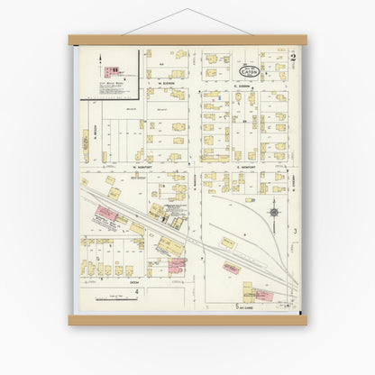 Old map wall art mockup — magnetic wood frame on white wall — Sanborn Fire Insurance Map from Eaton, Preble County, Ohio (1911), Sheet #0002