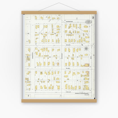 Old map wall art mockup — magnetic wood frame on white wall — Sanborn Fire Insurance Map from Alpena, Alpena County, Michigan (1901), Sheet #0003