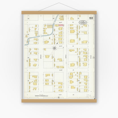 Old map wall art mockup — magnetic wood frame on white wall — Sanborn Fire Insurance Map from Texarkana, Bowie County, Texas (1905), Sheet #0022
