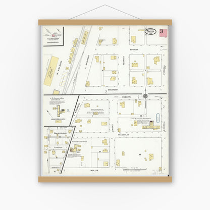 Old map wall art mockup — magnetic wood frame on white wall — Sanborn Fire Insurance Map from Troup, Smith County, Texas (1919), Sheet #0003