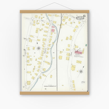 Old map wall art mockup — magnetic wood frame on white wall — Sanborn Fire Insurance Map from North Adams, Berkshire County, Massachusetts (1908), Sheet #0015