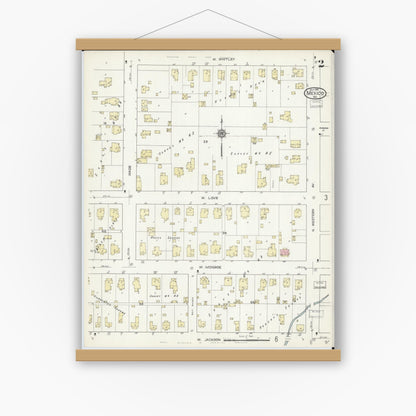 Old map wall art mockup — magnetic wood frame on white wall — Sanborn Fire Insurance Map from Mexico, Audrain County, Missouri (1914), Sheet #0002
