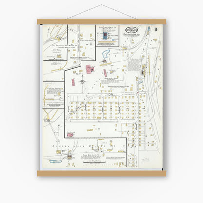 Old map wall art mockup — magnetic wood frame on white wall — Sanborn Fire Insurance Map from Bessemer, Gogebic County, Michigan (1917), Sheet #0009