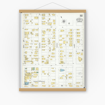 Old map wall art mockup — magnetic wood frame on white wall — Sanborn Fire Insurance Map from Red Jacket, Houghton County, Michigan (1900), Sheet #0012