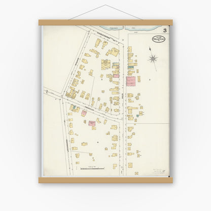 Old map wall art mockup — magnetic wood frame on white wall — Sanborn Fire Insurance Map from Hallstead, Susquehanna County, Pennsylvania (1904), Sheet #0003