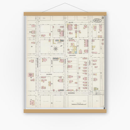 Old map wall art mockup — magnetic wood frame on white wall — Sanborn Fire Insurance Map from Media, Delaware County, Pennsylvania (1887), Sheet #0003
