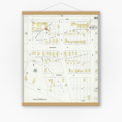 Old map wall art mockup — magnetic wood frame on white wall — Sanborn Fire Insurance Map from Marinette, Marinette County, Wisconsin (1901), Sheet #0030