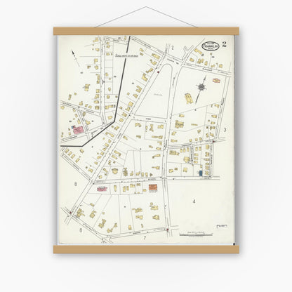 Old map wall art mockup — magnetic wood frame on white wall — Sanborn Fire Insurance Map from Franklin, Norfolk County, Massachusetts (1919), Sheet #0002