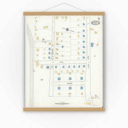 Old map wall art mockup — magnetic wood frame on white wall — Sanborn Fire Insurance Map from Mineville, Essex County, New York (1916), Sheet #0007