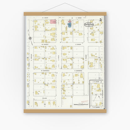 Old map wall art mockup — magnetic wood frame on white wall — Sanborn Fire Insurance Map from Brownstown, Jackson County, Indiana (1916), Sheet #0005