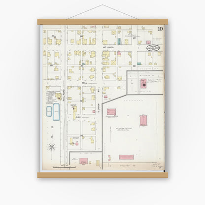 Old map wall art mockup — magnetic wood frame on white wall — Sanborn Fire Insurance Map from Alliance, Stark County, Ohio (1892), Sheet #0010
