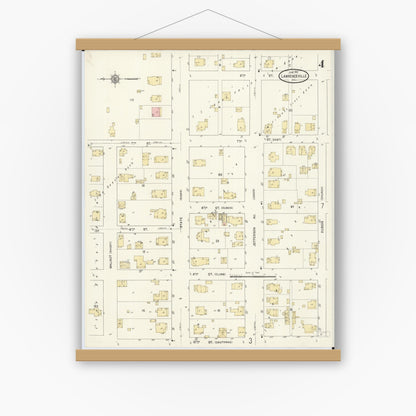 Old map wall art mockup — magnetic wood frame on white wall — Sanborn Fire Insurance Map from Lawrenceville, Lawrence County, Illinois (1912), Sheet #0004