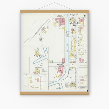 Old map wall art mockup — magnetic wood frame on white wall — Sanborn Fire Insurance Map from Circleville, Pickaway County, Ohio (1893), Sheet #0008