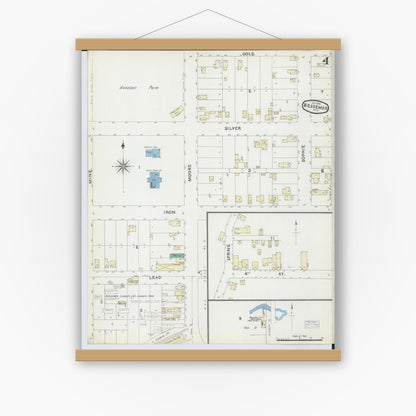Old map wall art mockup — magnetic wood frame on white wall — Sanborn Fire Insurance Map from Bessemer, Gogebic County, Michigan (1891), Sheet #0004
