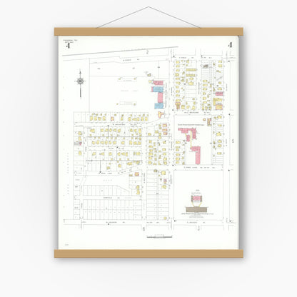 Old map wall art mockup — magnetic wood frame on white wall — Sanborn Fire Insurance Map from Pasadena, Harris County, Texas (1943), Sheet #0004