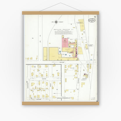 Old map wall art mockup — magnetic wood frame on white wall — Sanborn Fire Insurance Map from Bremen, Marshall County, Indiana (1910), Sheet #0007