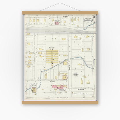 Old map wall art mockup — magnetic wood frame on white wall — Sanborn Fire Insurance Map from Downers Grove, Dupage County, Illinois (1898), Sheet #0005