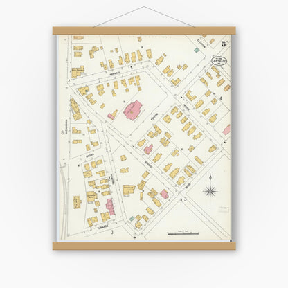 Old map wall art mockup — magnetic wood frame on white wall — Sanborn Fire Insurance Map from Carthage, Jefferson County, New York (1902), Sheet #0005