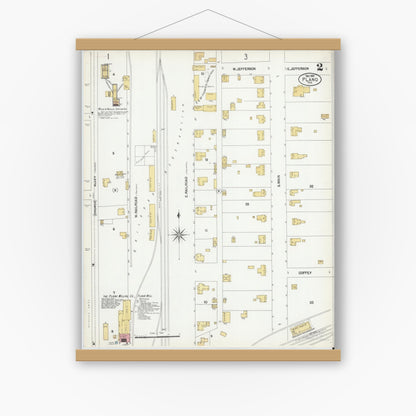 Old map wall art mockup — magnetic wood frame on white wall — Sanborn Fire Insurance Map from Plano, Collin County, Texas (1901), Sheet #0002