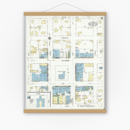 Old map wall art mockup — magnetic wood frame on white wall — Sanborn Fire Insurance Map from Georgetown, Williamson County, Texas (1910), Sheet #0003