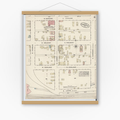 Old map wall art mockup — magnetic wood frame on white wall — Sanborn Fire Insurance Map from Ludington, Mason County, Michigan (1883), Sheet #0006