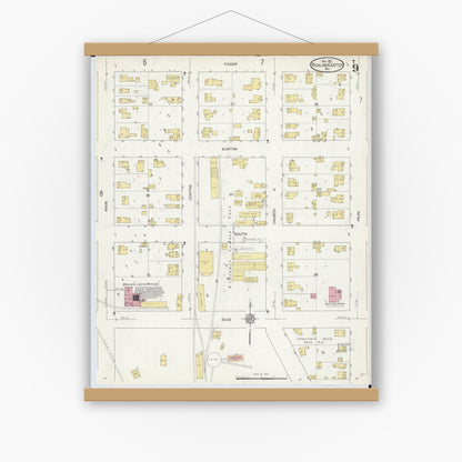 Old map wall art mockup — magnetic wood frame on white wall — Sanborn Fire Insurance Map from Richland Center, Richland County, Wisconsin (1912), Sheet #0009
