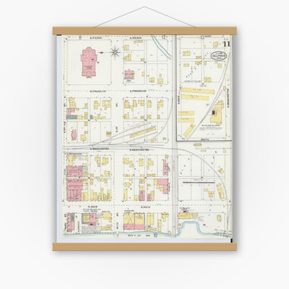 Old map wall art mockup — magnetic wood frame on white wall — Sanborn Fire Insurance Map from Delphos, Van Wert And Allen Counties, Ohio (1904), Sheet #0011