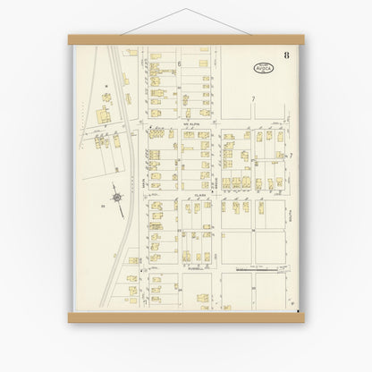 Old map wall art mockup — magnetic wood frame on white wall — Sanborn Fire Insurance Map from Avoca, Luzerne County, Pennsylvania (1913), Sheet #0008