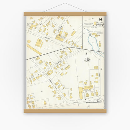 Old map wall art mockup — magnetic wood frame on white wall — Sanborn Fire Insurance Map from Amesbury, Essex County, Massachusetts (1904), Sheet #0014