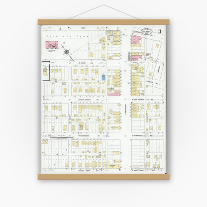 Old map wall art mockup — magnetic wood frame on white wall — Sanborn Fire Insurance Map from Gilbert, Saint Louis County, Minnesota (1921), Sheet #0003