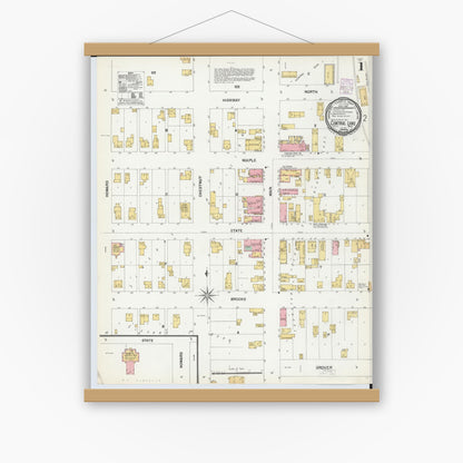 Old map wall art mockup — magnetic wood frame on white wall — Sanborn Fire Insurance Map from Central Lake, Antrim County, Michigan (1901) - Complete Map Set
