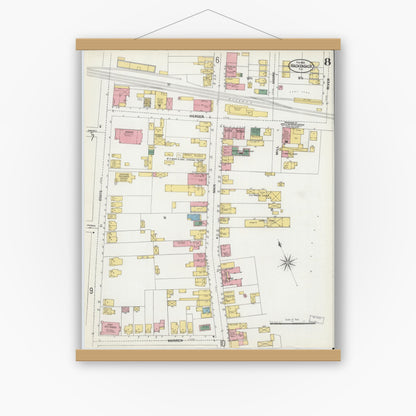 Old map wall art mockup — magnetic wood frame on white wall — Sanborn Fire Insurance Map from Hackensack, Bergen County, New Jersey (1902), Sheet #0008