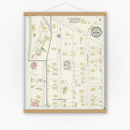 Old map wall art mockup — magnetic wood frame on white wall — Sanborn Fire Insurance Map from Milford, Clermont And Hamilton County, Ohio (1905), Sheet #0001