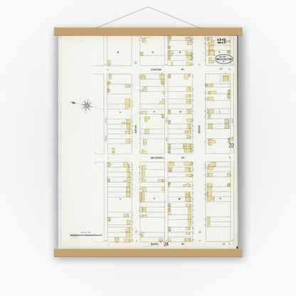 Old map wall art mockup — magnetic wood frame on white wall — Sanborn Fire Insurance Map from Washington, Washington County, Pennsylvania (1900), Sheet #0023