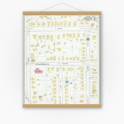Old map wall art mockup — magnetic wood frame on white wall — Sanborn Fire Insurance Map from Hartford, Washington County, Wisconsin (1918), Sheet #0007