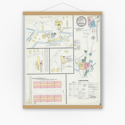Old map wall art mockup — magnetic wood frame on white wall — Sanborn Fire Insurance Map from Braintree, Norfolk County, Massachusetts (1896) - Complete Map Set