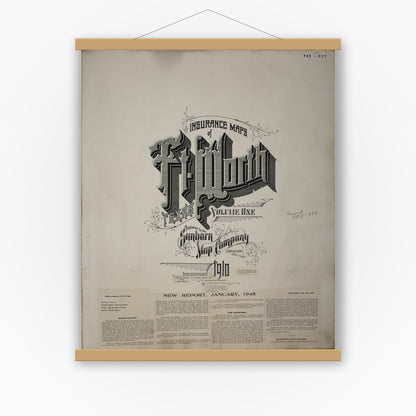 Old map wall art mockup — magnetic wood frame on white wall — Sanborn Fire Insurance Map from Fort Worth, Tarrant County, Texas (1951), Sheet #0001