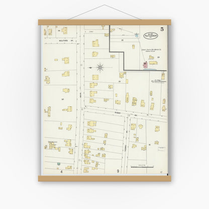 Old map wall art mockup — magnetic wood frame on white wall — Sanborn Fire Insurance Map from Patchogue, Suffolk County, New York (1897), Sheet #0005