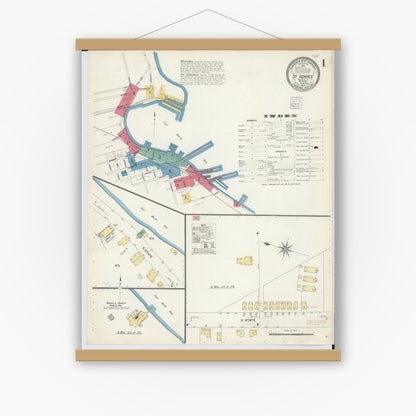 Old map wall art mockup — magnetic wood frame on white wall — Sanborn Fire Insurance Map from Saint Ignace, Mackinac County, Michigan (1907), Sheet #0001