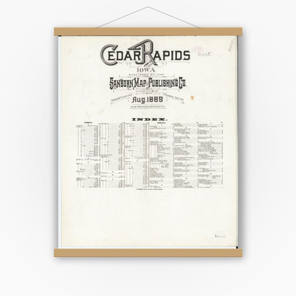 Old map wall art mockup — magnetic wood frame on white wall — Sanborn Fire Insurance Map from Cedar Rapids, Linn County, Iowa (1889), Sheet #0001