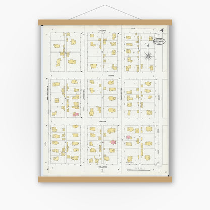 Old map wall art mockup — magnetic wood frame on white wall — Sanborn Fire Insurance Map from Rochelle, Ogle County, Illinois (1904), Sheet #0004