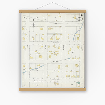 Old map wall art mockup — magnetic wood frame on white wall — Sanborn Fire Insurance Map from Ashland, Cass County, Illinois (1894), Sheet #0003