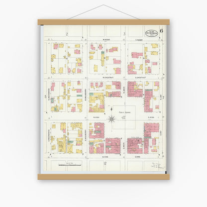 Old map wall art mockup — magnetic wood frame on white wall — Sanborn Fire Insurance Map from Mount Vernon, Knox County, Ohio (1903), Sheet #0006