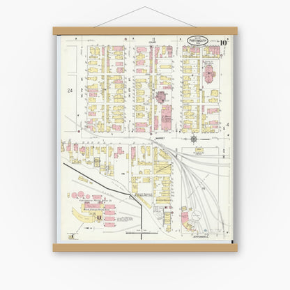 Old map wall art mockup — magnetic wood frame on white wall — Sanborn Fire Insurance Map from Portsmouth, Scioto County, Ohio (1911), Sheet #0010