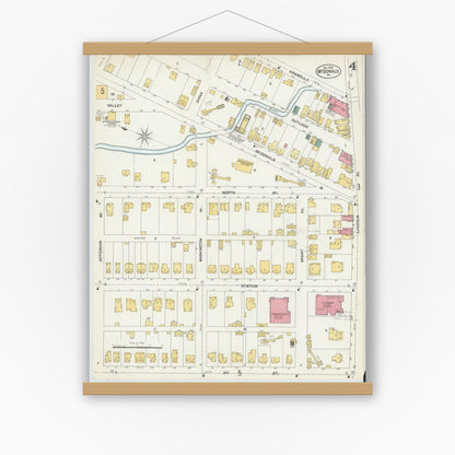 Old map wall art mockup — magnetic wood frame on white wall — Sanborn Fire Insurance Map from McDonald, Washington County, Pennsylvania (1902), Sheet #0004