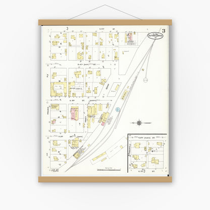 Old map wall art mockup — magnetic wood frame on white wall — Sanborn Fire Insurance Map from Guthrie Center, Guthrie County, Iowa (1909), Sheet #0003